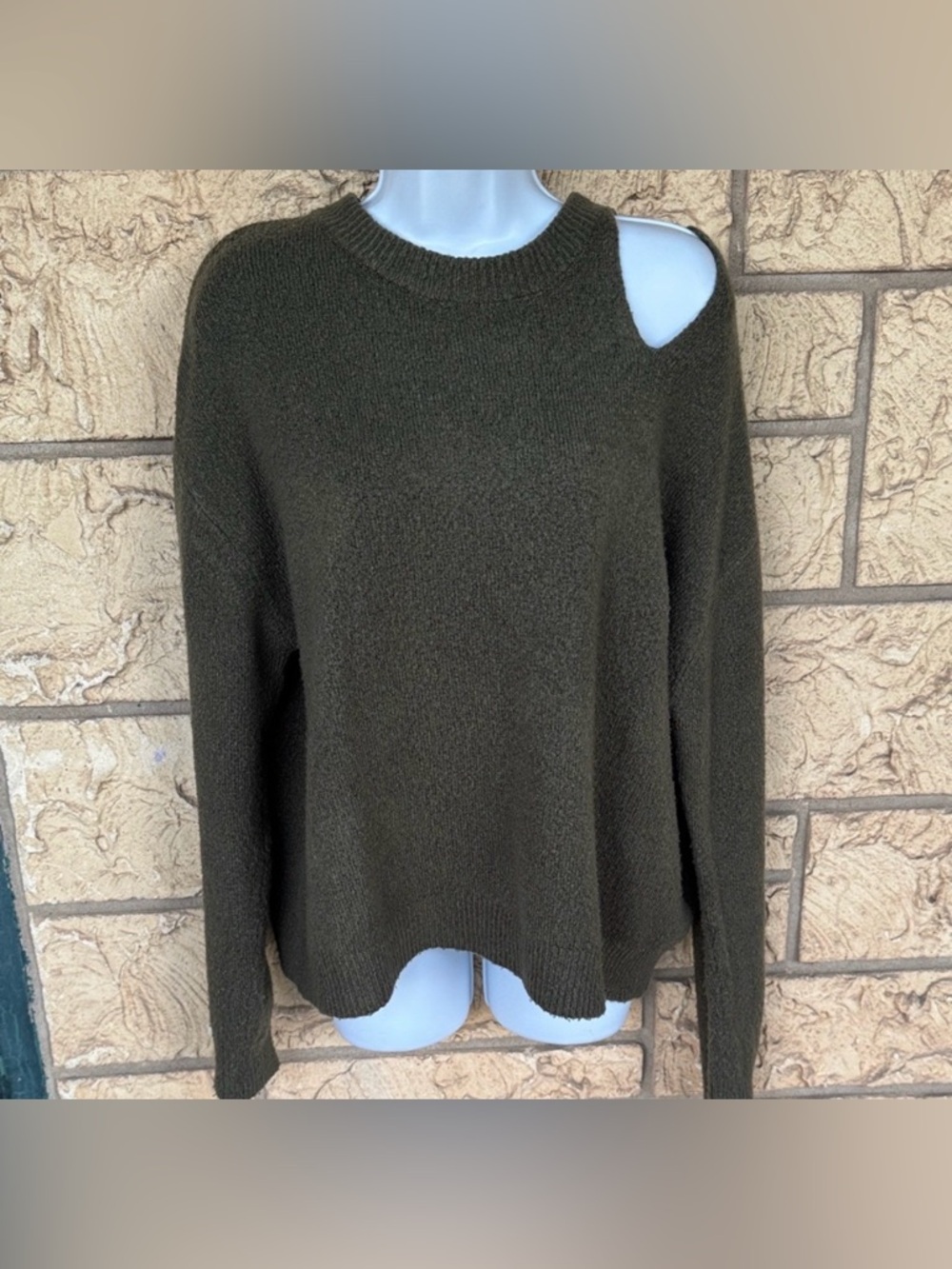 Who What Wear Off-the-Shoulder Dark Green Sweater Size Large
